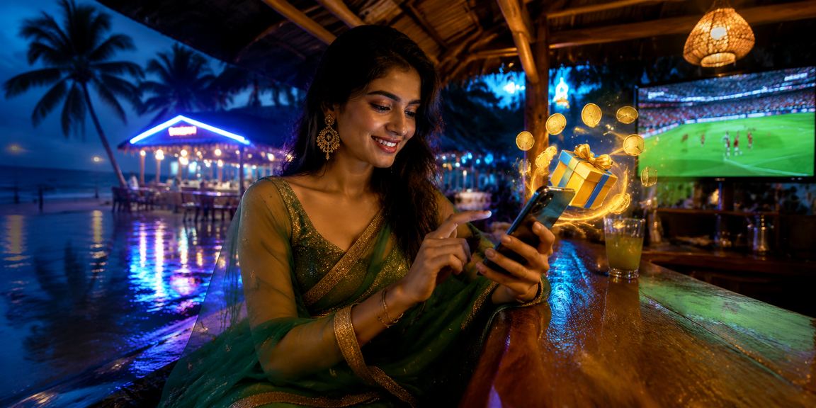 সেন্ট মার্টিনে শাড়ি পরা একজন নারী মোবাইলে 5666bd ক্যাসিনো ব্যবহার করছেন